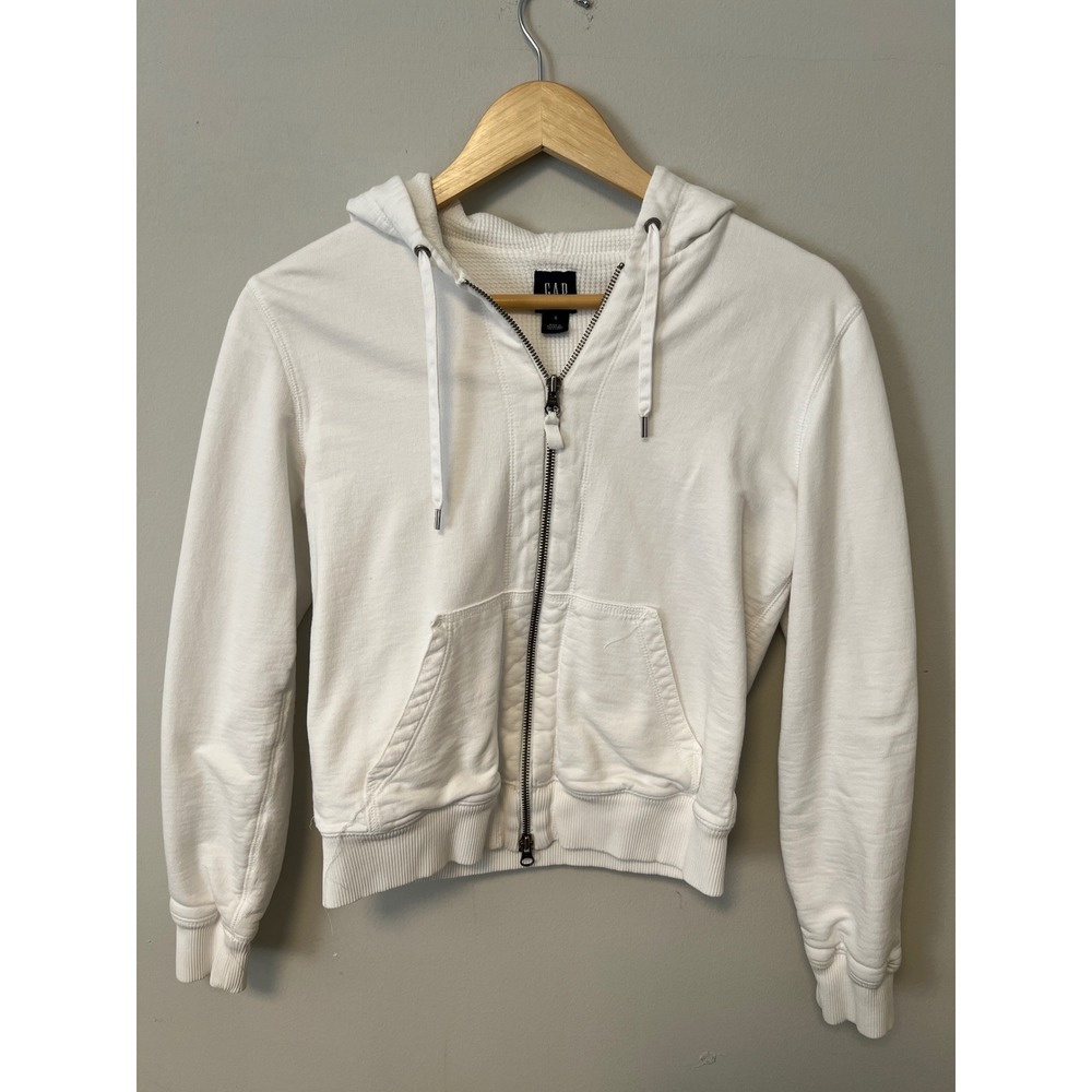 Gap Zip Up Hoodie Women Small White Pre-owned Waffle Knit Lined Casual Comfort